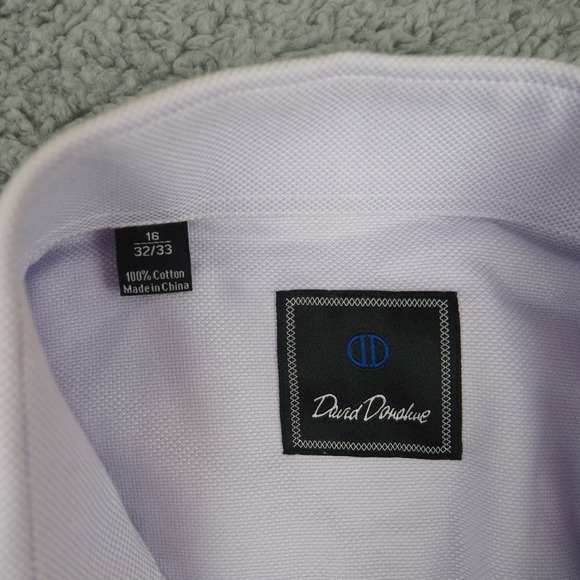 David Donahue Dress Shirt Mens 16.5 34 Trim Fit Purple Check Button Up Work - Picture 3 of 10